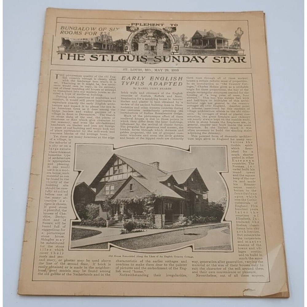 St Louis Sunday Star Magazine Architecture 1910 Antique Furniture Buildings VTG